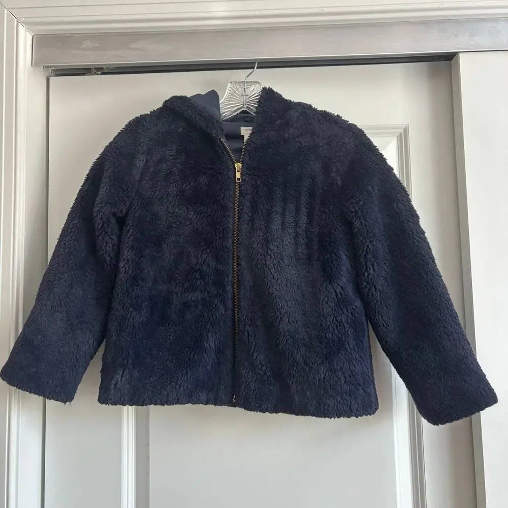 J Crew Crewcuts Unisex Navy Collared Sherpa Fleece Bomber Jacket Kids Sz 8